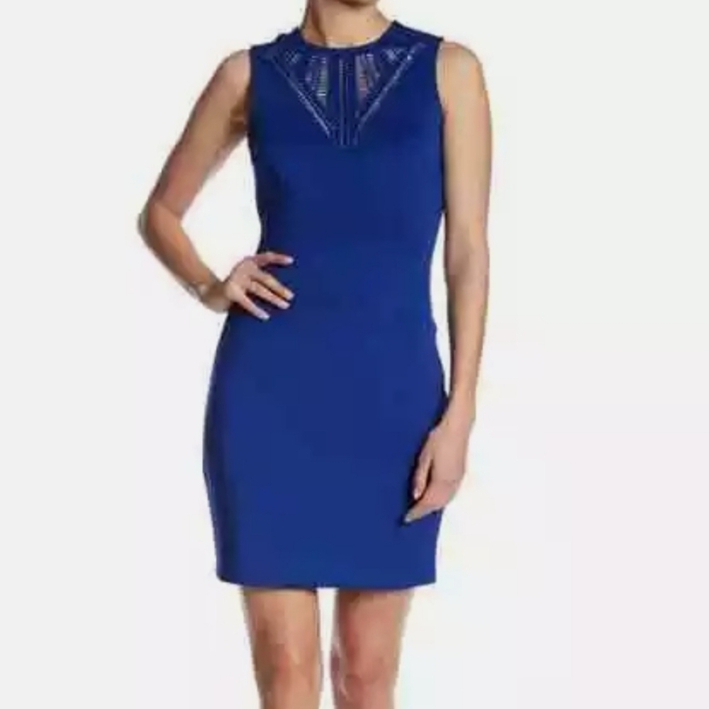 Eliza J Cobalt Women's Eyelet Scuba Sheath Dress Sz 14 NWOT